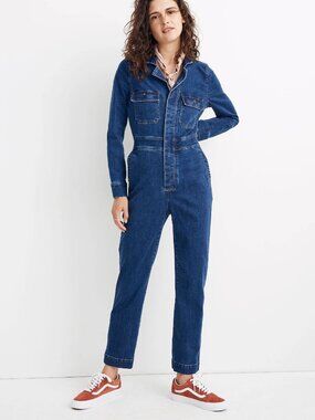 NWT Madewell Denim Slim Coverall Jumpsuit in Stanwick Wash Jean Button 0